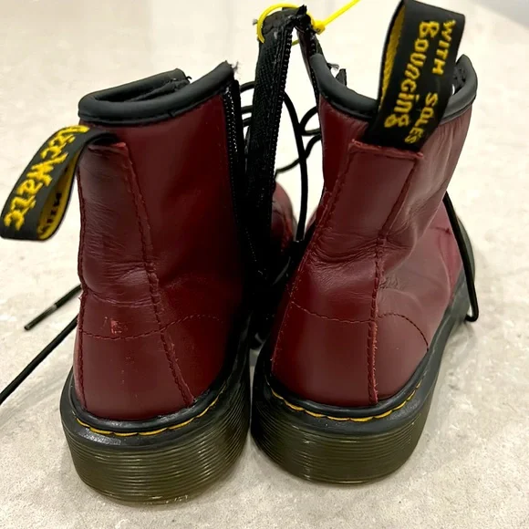 Dr. Martens 1460 kids ankle Maroon Boots sz 1 cherry red leather hightop shoes - Picture 9 of 16
